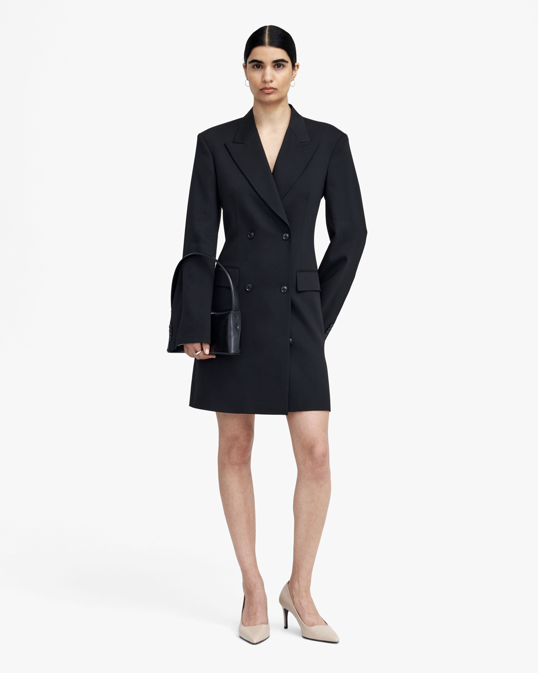 woman in black blazer dress